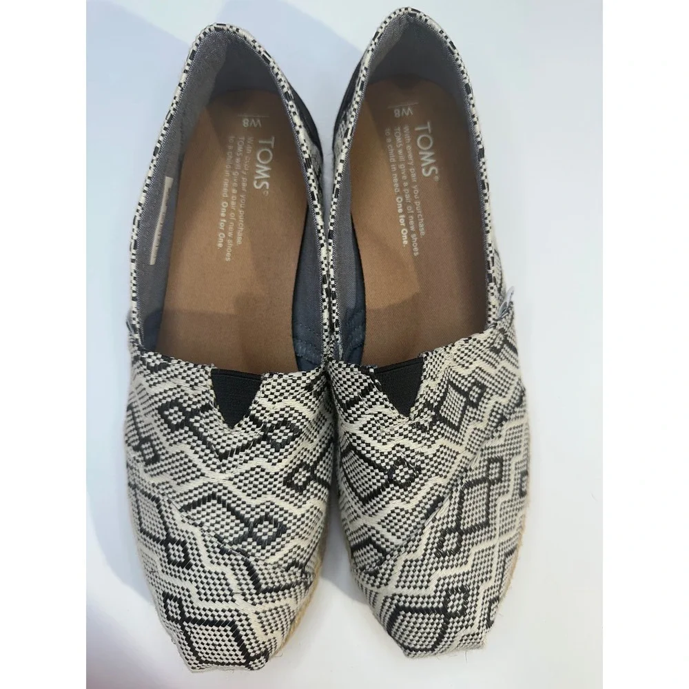 TOMS Womens Alpargata Woven Geometric Espadrille Flats Black White Size 8